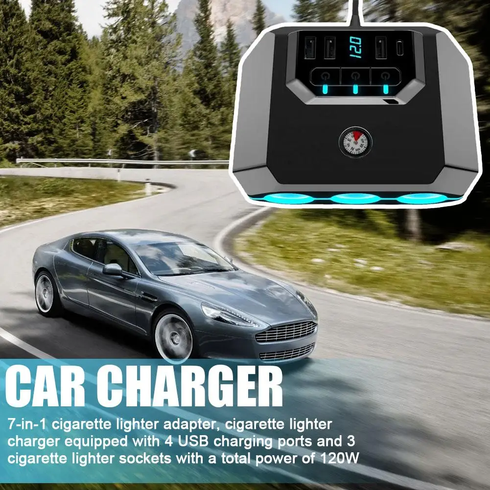 

Автомобильное зарядное устройство, дисплей напряжения, 120 Вт, 3 вилки, 1 шт.