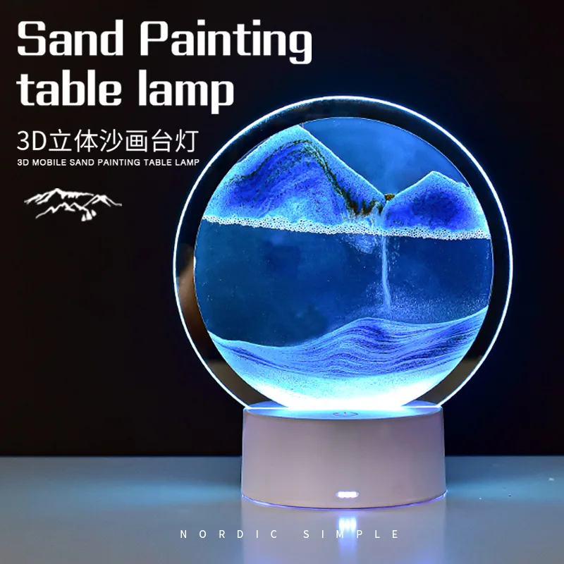 

Creative quicksand lamp desktop ornament dynamic hourglass painting 3d night light decompression table lamp bedroom bedside lamp