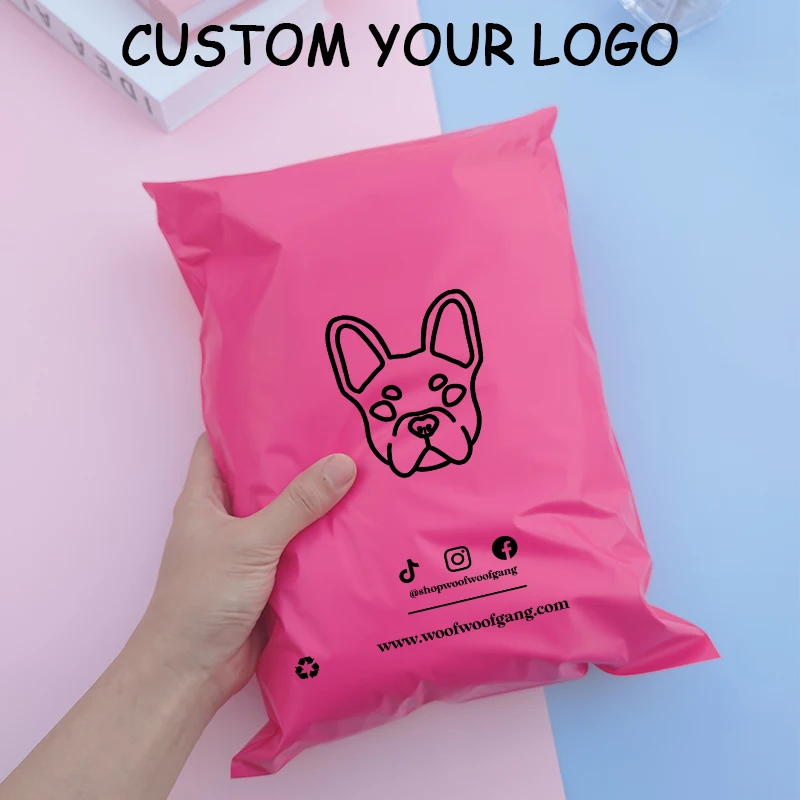 Custom Brand Logo Courier Bags Rose Pink Plastic Poly Storage Bag Envelope Mailing Bags Self Adhesive Seal Plastic Pouch Bags