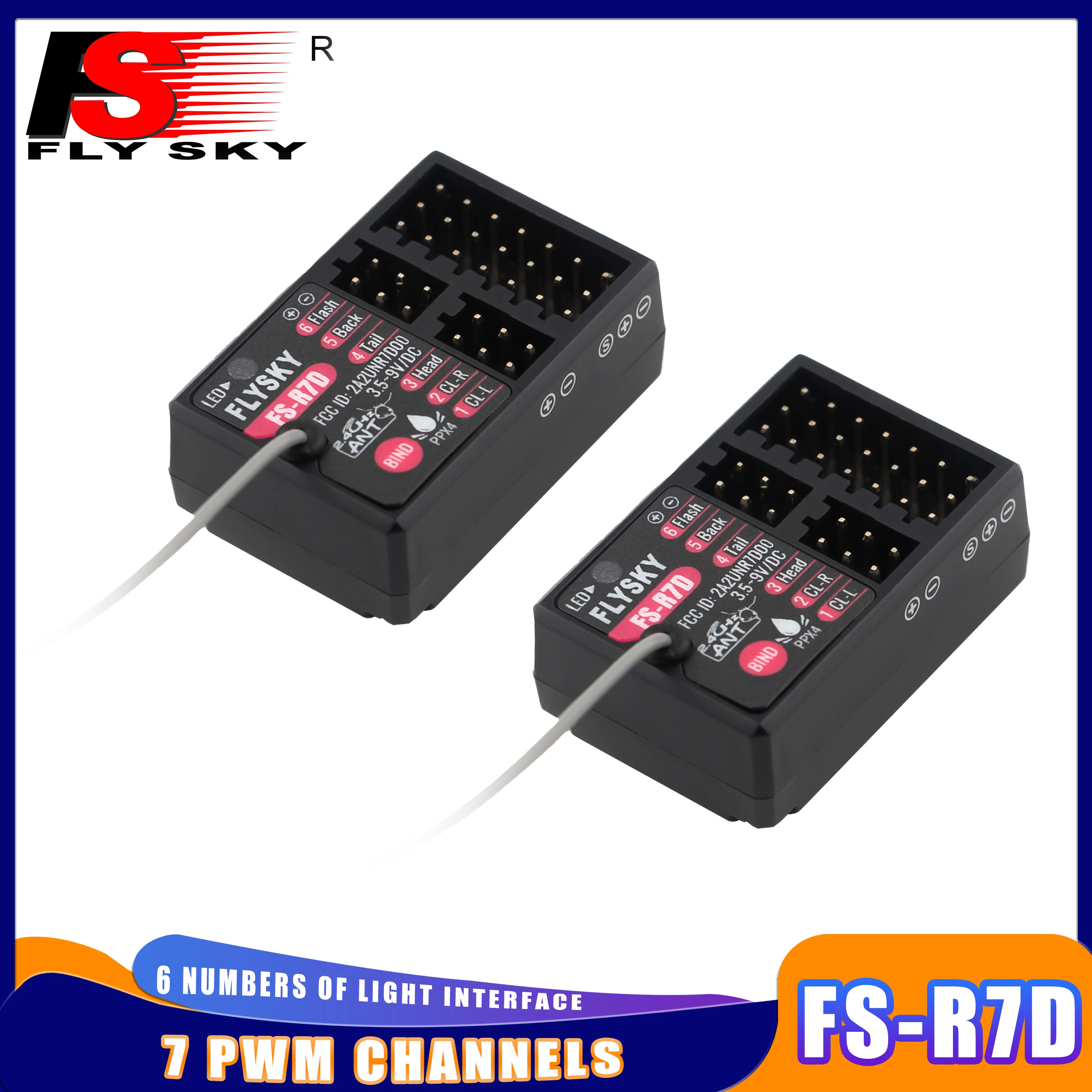 

FLYSKY 1/2/4PCS 7CH 2.4G Receiver FS-R7D Light Group 3.5-9V Single Antenna PWM Lamp for RC Model Cars Vehicle FS-G7P Transmitter