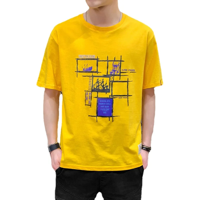 

Quadrilateral Lattice Printing 100% Cotton Men T Shirt Hip-Hop Cotton T-shirt O-neck Summer Male Causal Tshirts Fashion Loose