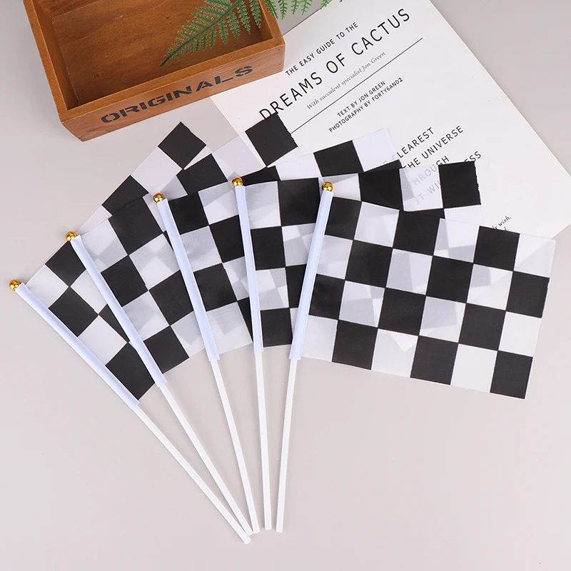 

10pcs Black And White Plastic Polyester Checkered Racers Wave Flags Wave Flags Finish Flags Start Flags Racers