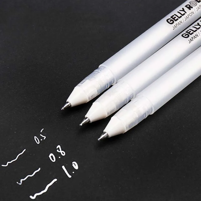 

3PCS Gel Pen White Color 0.5mm 0.8mm 1.0mm High Light Marke Pen Black Cardboard Art Painting Pen White Line Pen Student Supplies