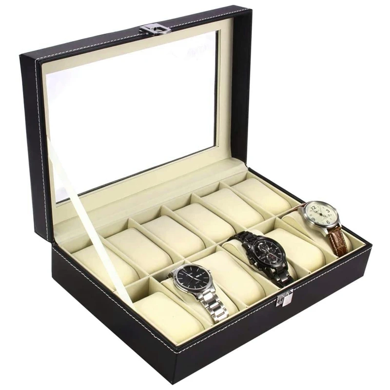 Коробка-органайзер для часов из искусственной кожи с подушками мягкой |