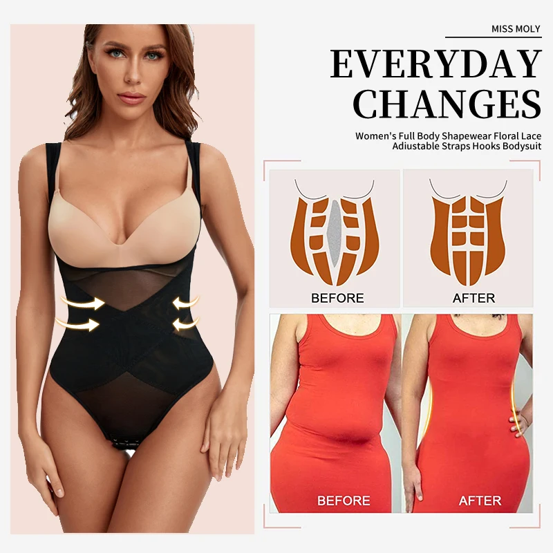 Shapewear Bodysuit For Women Tummy Control Butt Lifter Body Shaper Invisible Under Dress Slimming Strap Thong Underwear Seamless