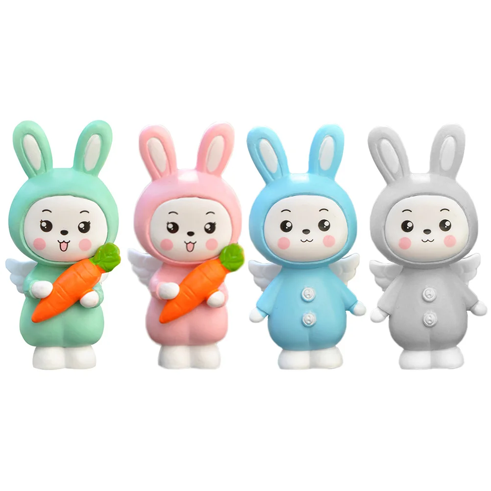 

4Pcs Bunny Figurine Cartoon Angel Rabbit Craft Rabbit Shape Statue Garden Animal Rabbit Figurines