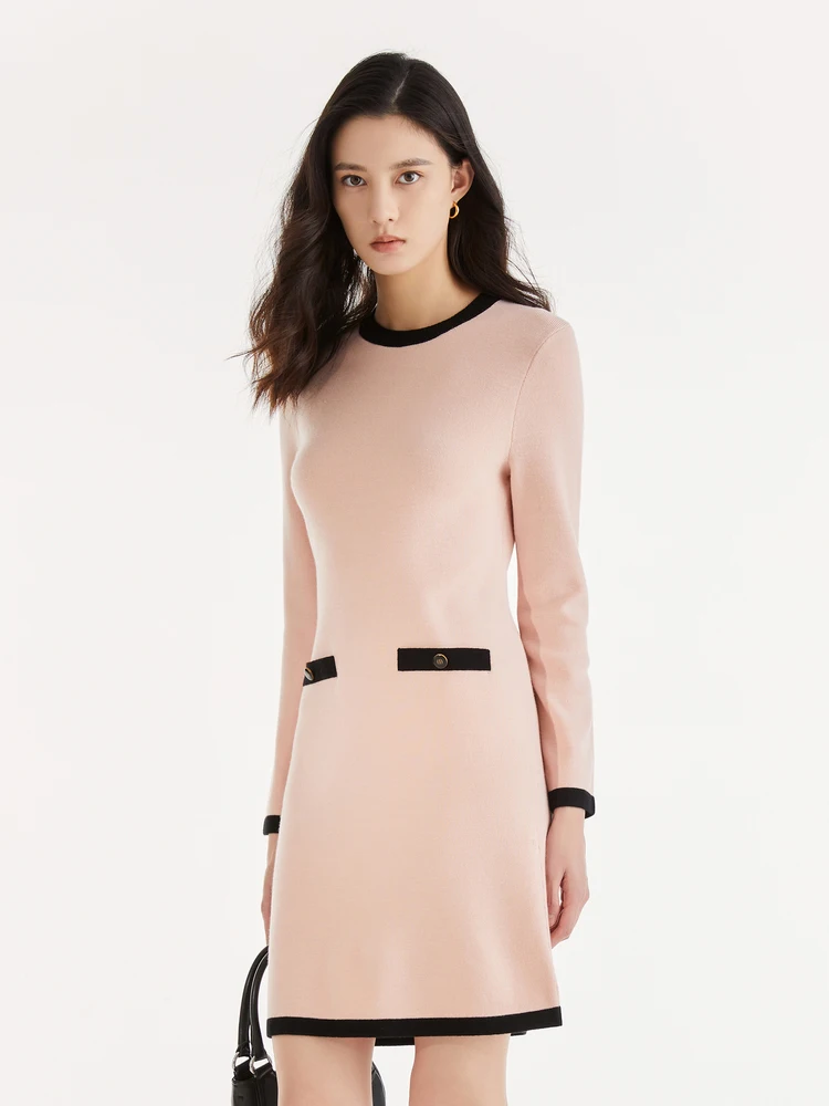 Obeg Oubiqian Изящное флисовое трикотажное платье Весна и осень Приталенные розовые