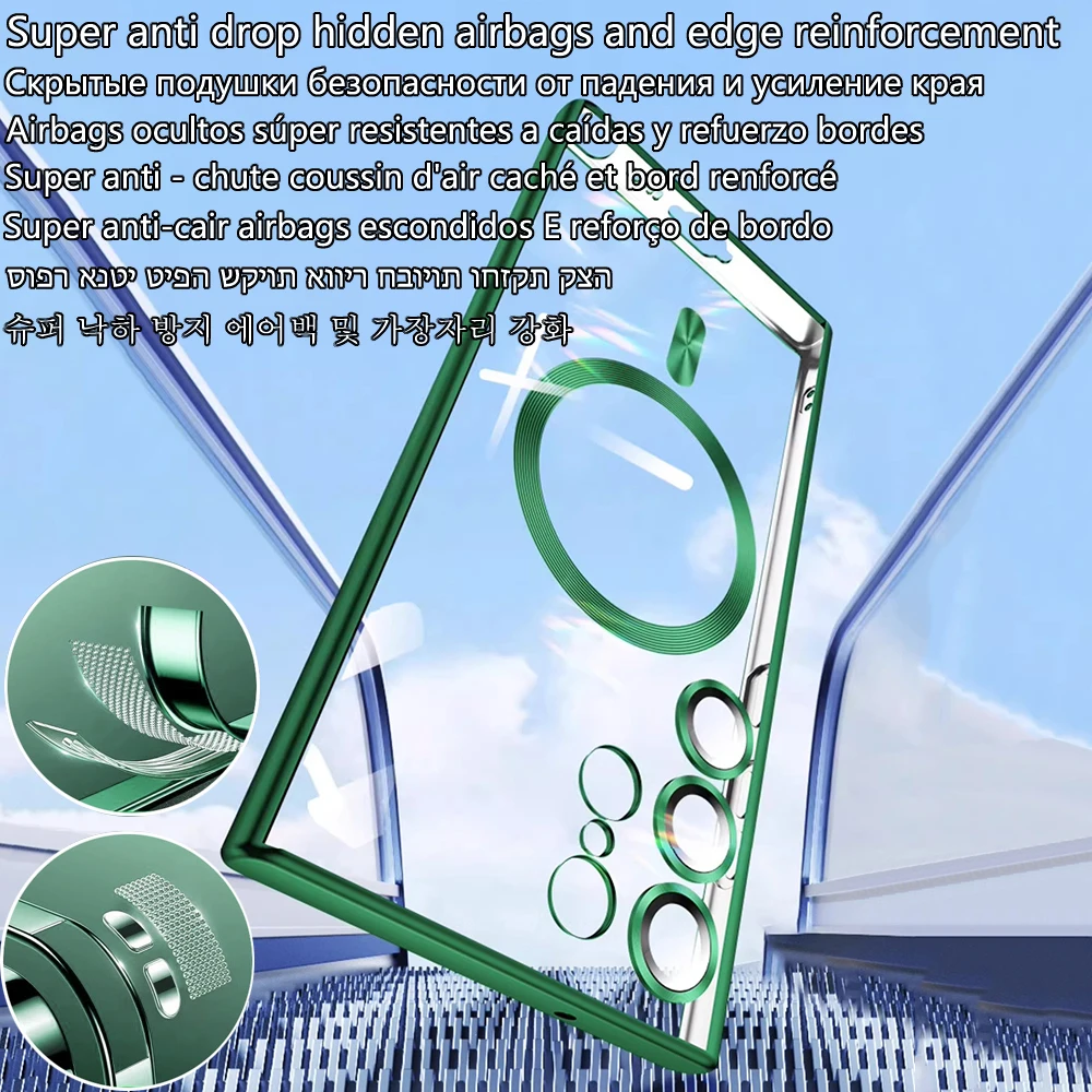 Гальванический магнитный прозрачный чехол для Samsung Galaxy S24 S23 S21 Fe S25 Ultra S22 Plus Magsafe