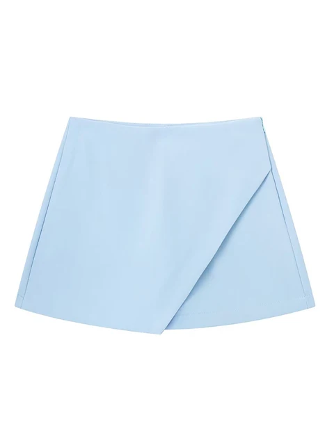 Clothes Women Fashion Asymmetrical Shorts Skirts High Waist Back Pockets Side Zipper Vintage Female Skort Solid Dress