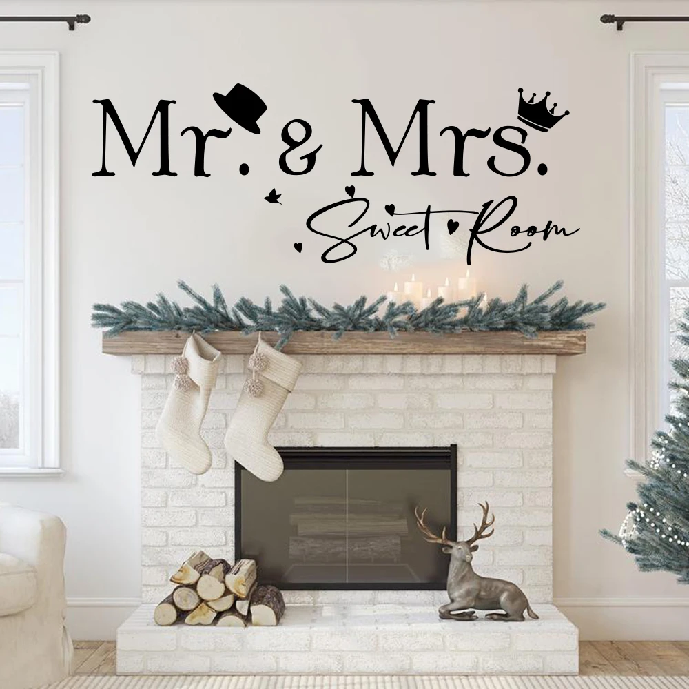 

Большая свадебная Настенная Наклейка «Мистер и миссис», наклейка на стену для спальни, пары, семьи, любовь, сердце, виниловый домашний декор