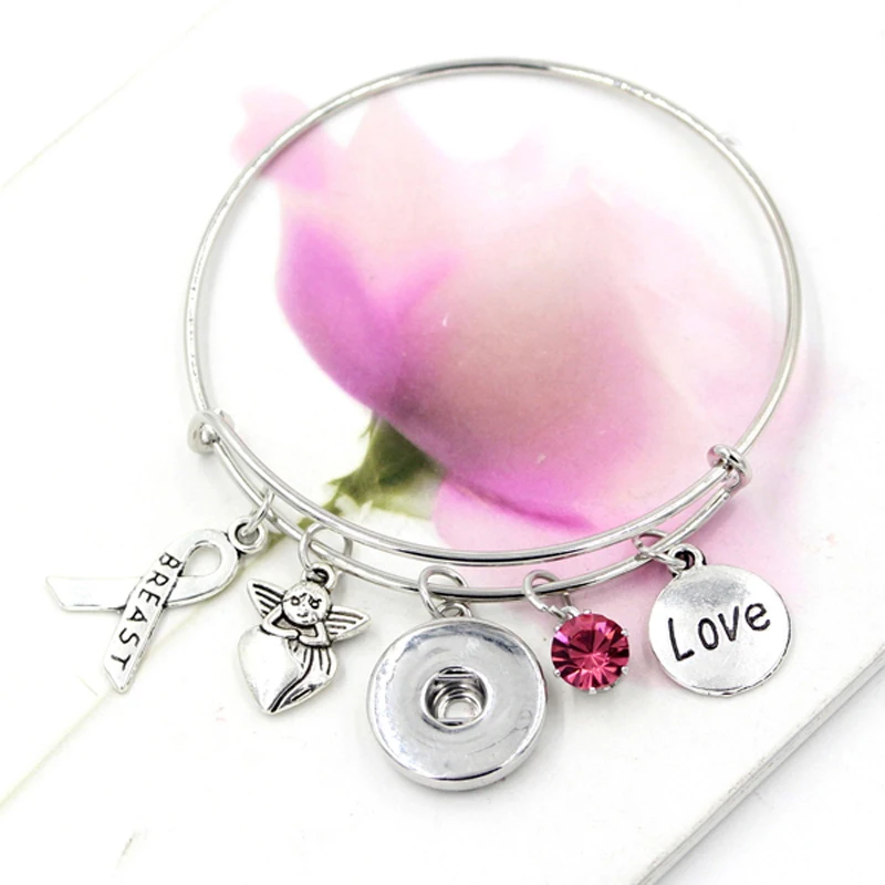 10pcs Wholesale Breast Cancer Awareness Expandable Bracelet Interchangeable Snap Bracelets&Bangles For Women Gift Free Shipping