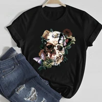 women t shirt 2022 skull flower short sleeve printing spring fashion kawaii clothes tshirt female tee tops lady graphic t shirt