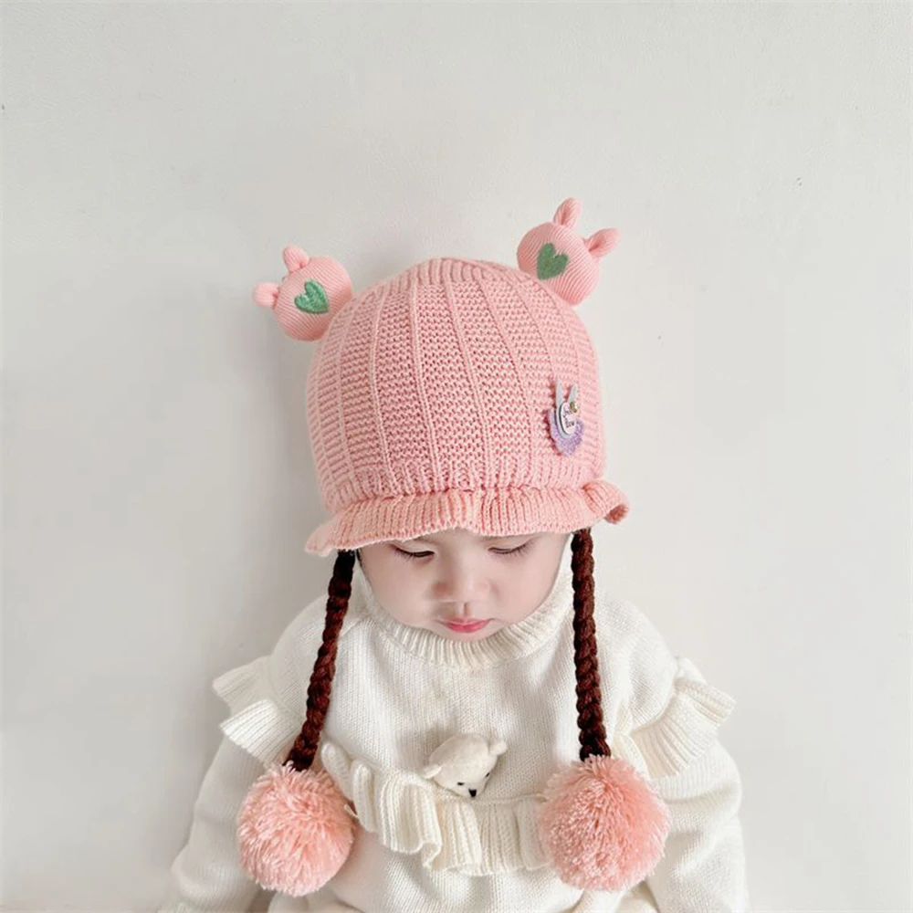 Детская зимняя плетеная шапка для девочек защита ушей принцессы теплые