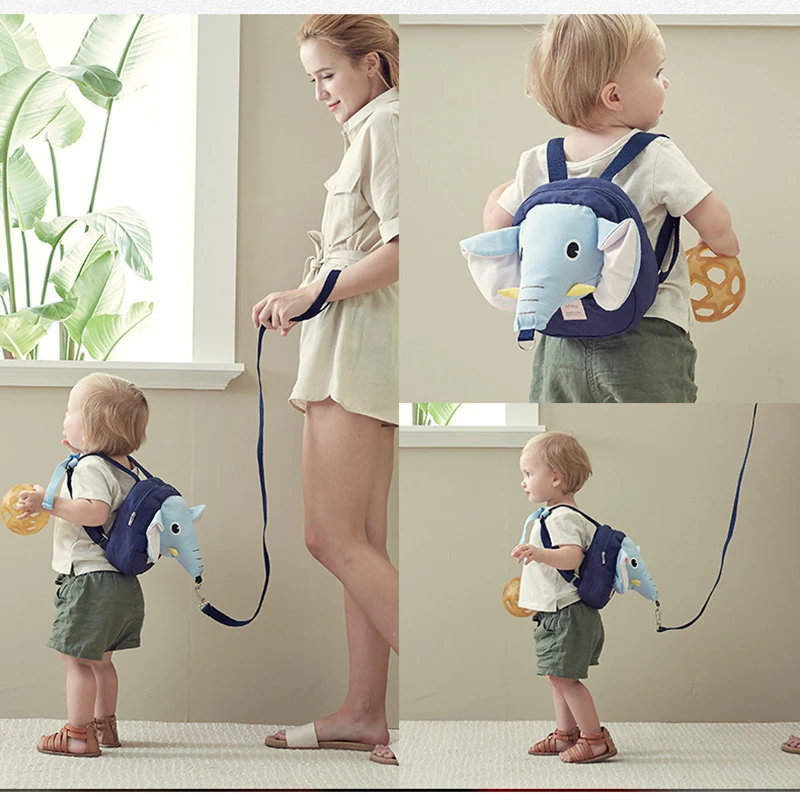 

Baby Safety Anti-lost Backpack Harnesses Cartoon Elephant Doll Bag With Learn to Walking Leashes Infants Kindergarten Schoolbag