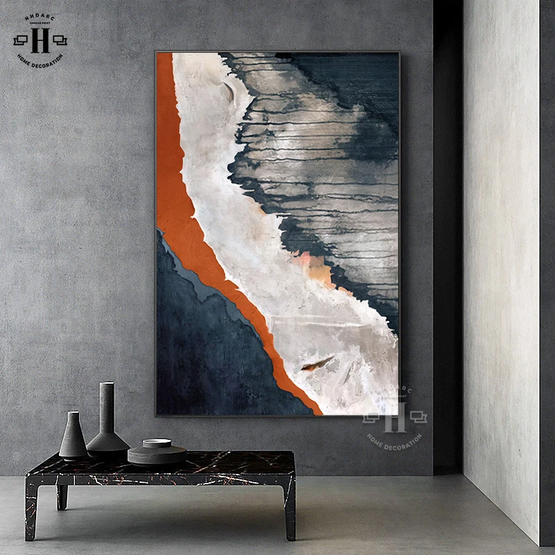 

Modern Abstract Canvas Print Painting Poster Texture Blue White Orange Wall Art Pictures Living Room Office Porch Home Decor