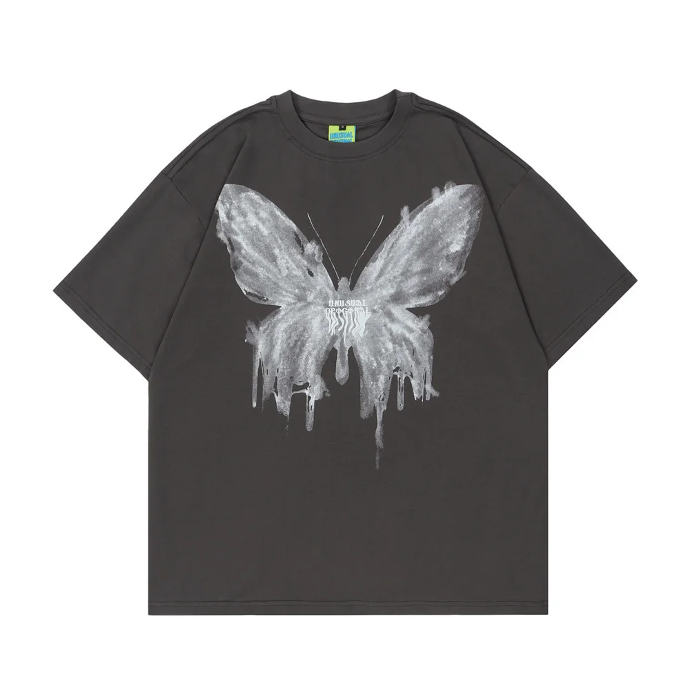 

Summer Personalized Casual Short Sleeve Round Neck T-shirt for Men Streetwear Retro Butterfly Print Oversize Heavyweight T-shirt