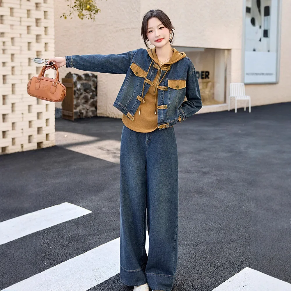 Осенняя новая модная повседневная толстовка с капюшоном джинсовая куртка