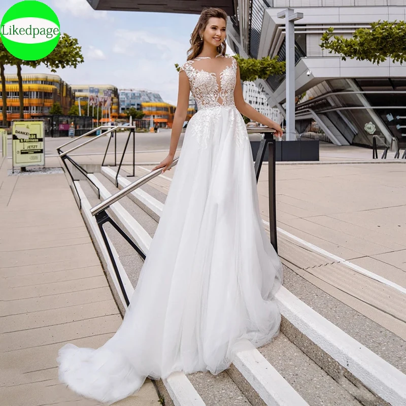 Свадебные платья 2024 кружевное Тюлевое платье принцессы с круглым вырезом