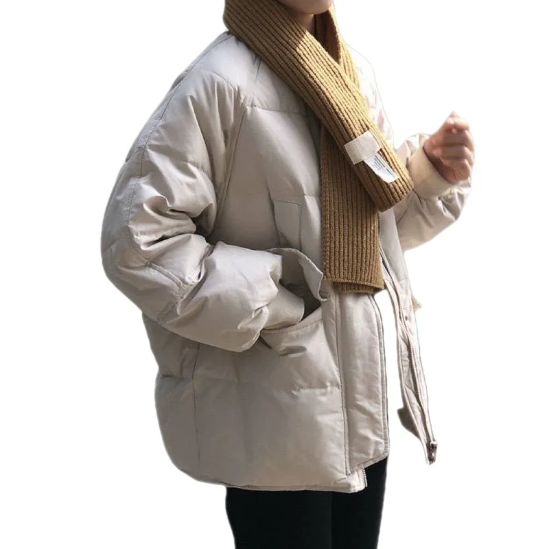 2022 Vintage Zipper Baseball Cotton Puffer Jacket  Thicken Warm Coat with Pocket Overcoat Women Winter New Korean Casual Loose