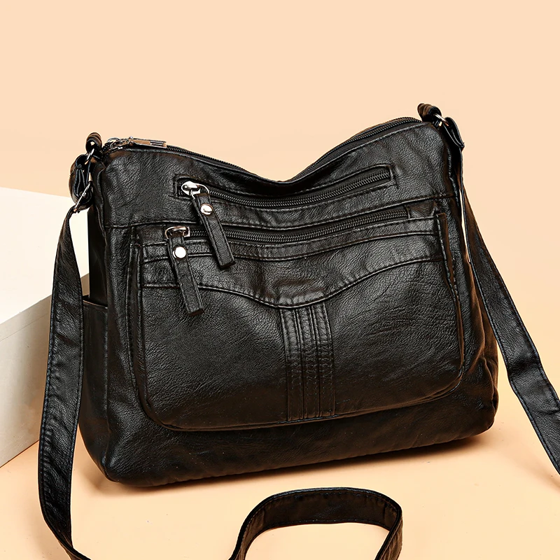 

High Quality Women Shoulder Bag Pu Leather Crossbody Bag Multi-pockets Messenger Bag Flower Patchwork Leather Purse Soft Handbag