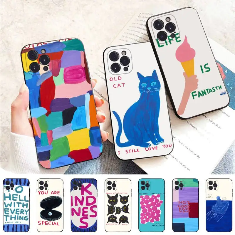

David Shrigley Color Graffiti Phone Case For iPhone 14 11 12 13 Mini Pro Max 8 7 6 6S Plus X SE 2020 XR XS Funda Case