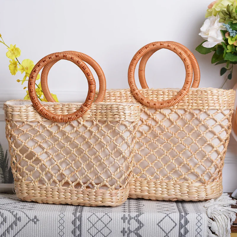 

Straw Woven Square Handbag Rattan Handmade High Beauty Waist Bag Shoulder Bag Photo Artifact Straw Woven Moon Zipper Hand Bag