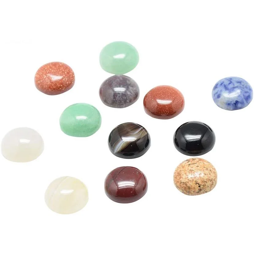

100pcs 6mm Oval Natural and Synthetic Gemstone Cabochons in Mixed Colors Dome Undrilled Gemstone for Sticking on Another Jewelry