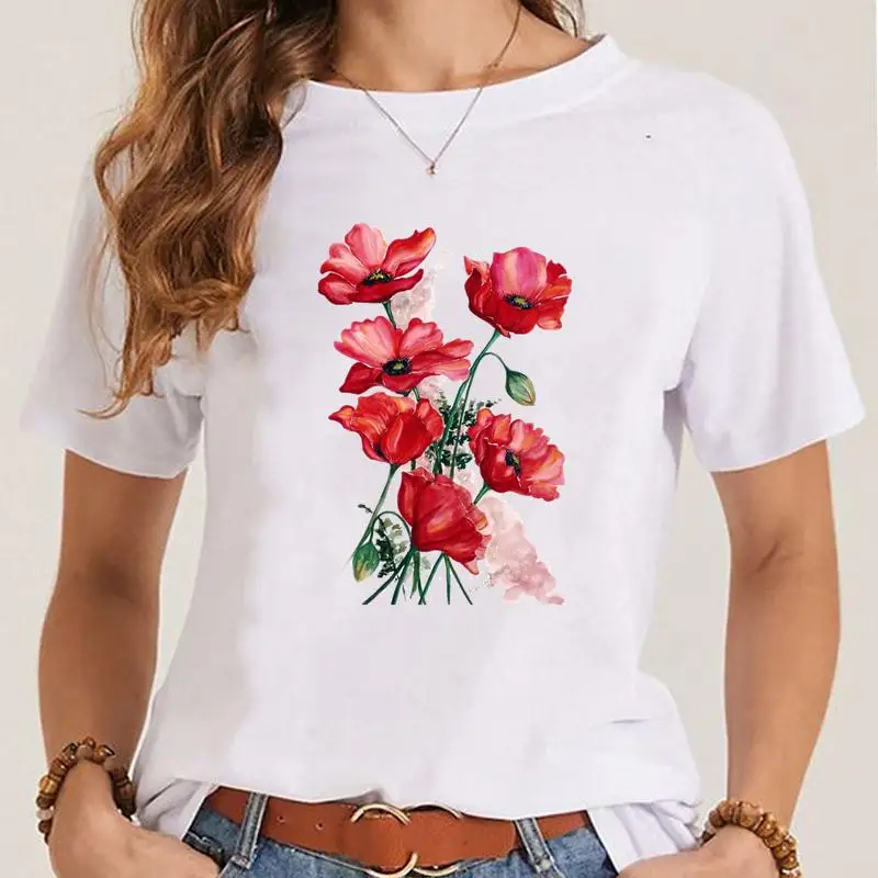 

Short Sleeve Graphic T Shirt Fashion Clothes Ladies Summer Tee Watercolor Spring Love Women Cartoon Clothing T-shirt Female Top
