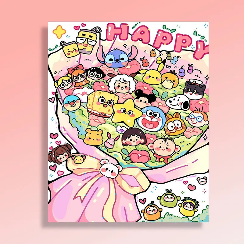 

Children's digital oil painting diy hand-filled cartoon animation oil painting decompression healing decorative painting