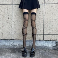 cross strap silk stockings black ultra thin knee length jk sexy tights anime cosplay bandage stockings girl cute loli stockings