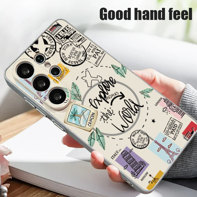 Фото Магнитный чехол-накладка Travel Label для Samsung Galaxy S25 S26 Ultra Edge S24 S23 FE A17 A56 A37 A16 A35 A55 A15 A36 5G, жесткий чехол №4