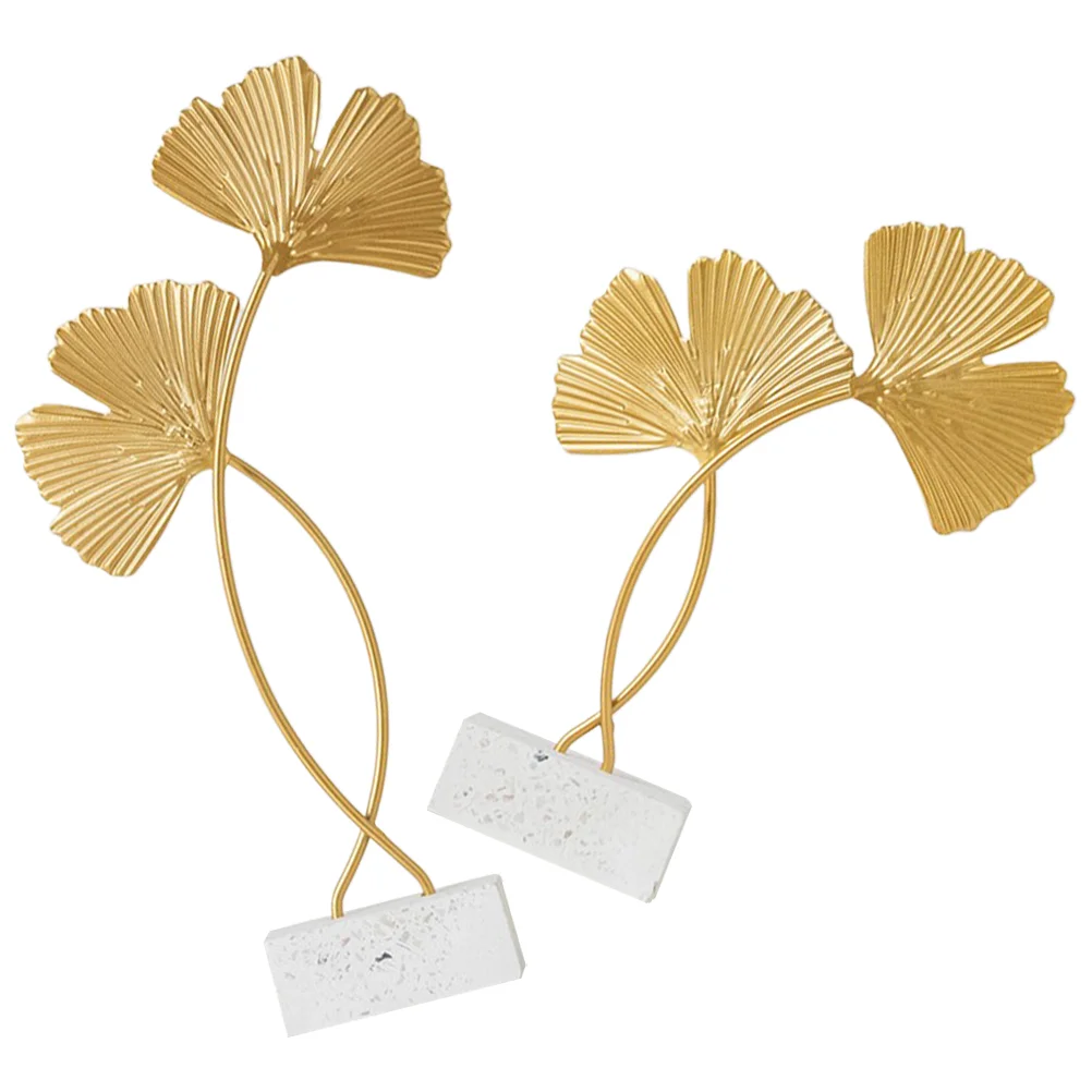 

2pcs Ginkgo Leaf Decoration Iron Golden Ornament Desktop Decoration for Hotel Office Home Bedroom