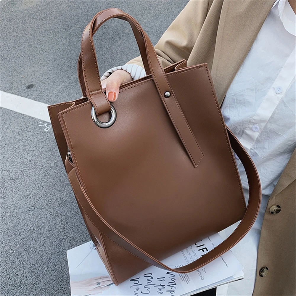 

Retro women's PU leather handbag, large luxury women's handbag, strap bag and designer uniform color wallet, shopping