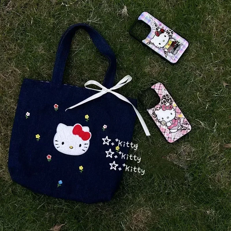 Новинка Sanrio Hello Kitty сумка аниме мультфильм простой кавайная Вышивка Цветы офисный