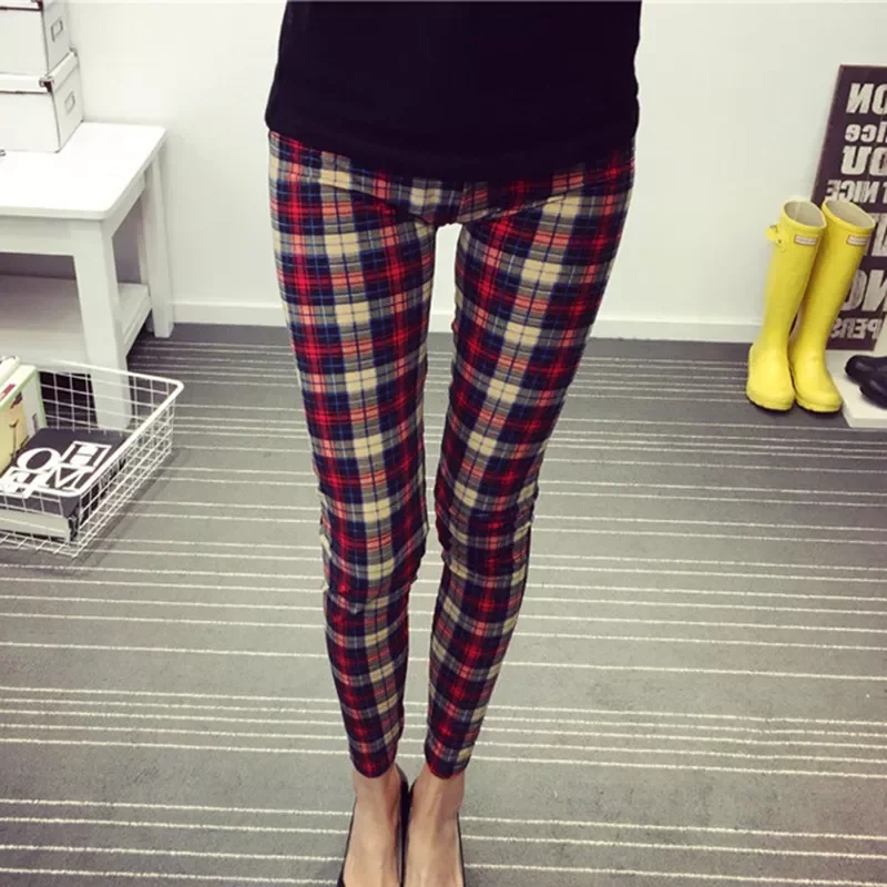 Plaid Leggings Women Khaki Exercise Grid Print Fitness Leggins Push Up Trousers Hot Workout Pants