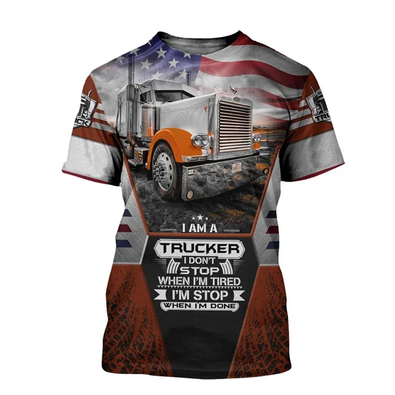 

New Truck Graphics Summer Tough Guy Style Men's T-shirt Clothing 3D Printed Retro Casual Short Sleeve Oversized O-neck Loose Top