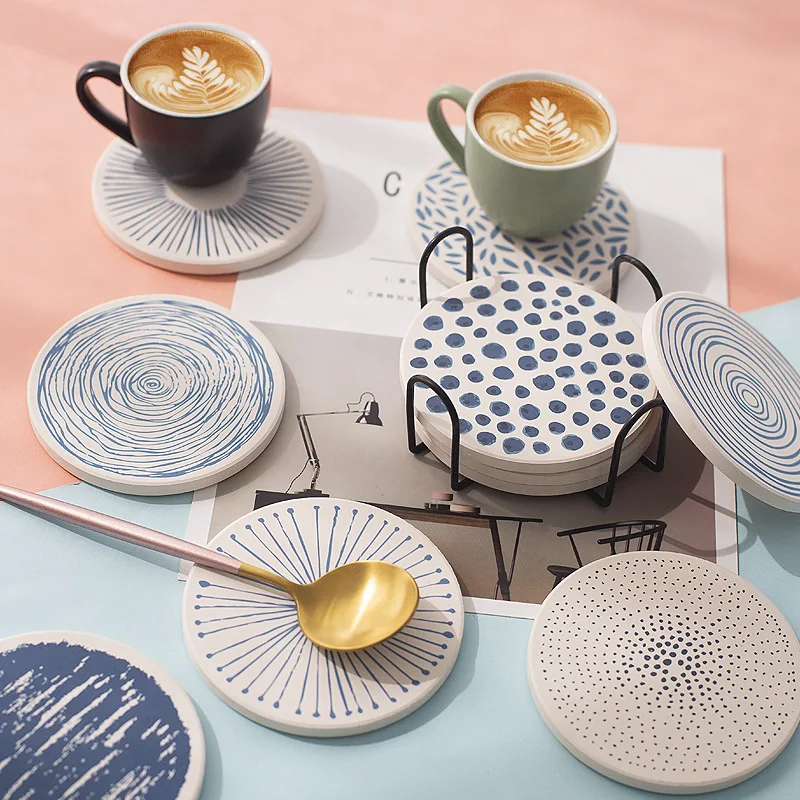 

Japan Style Diatom Mud Cup Mats Water Resistant Heat Insulation Placemat Tableware Pad 5pcs Non-Slip Tablemat Coaster for Cup