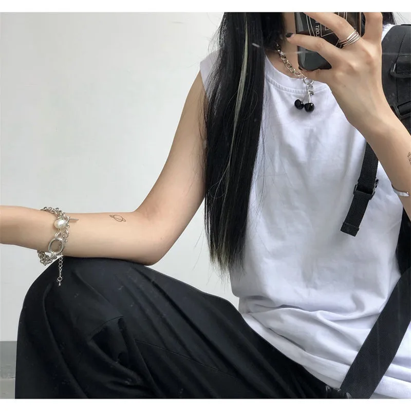 Топ женский спортивный без рукавов повседневная однотонная черная/белая