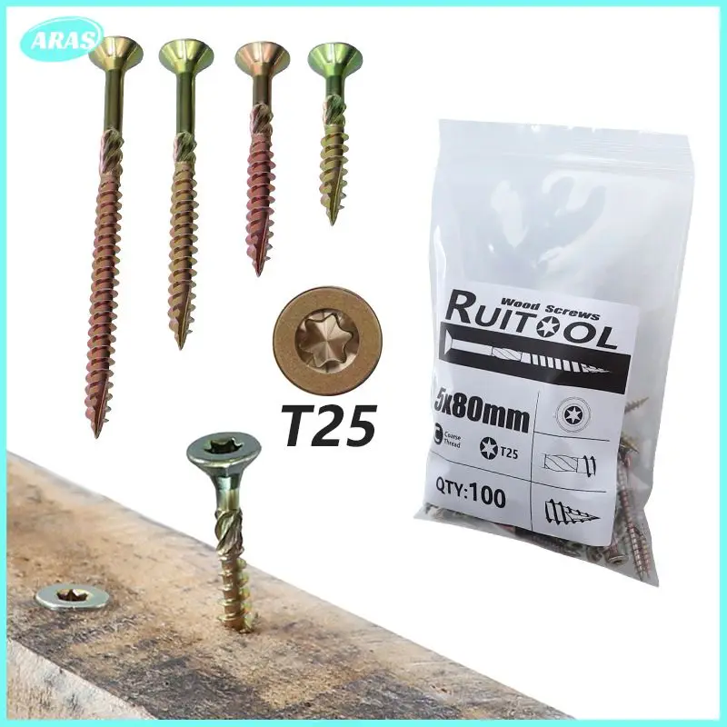 

100PCS T25 Self Tapping Screw T25 Six-lobe Self-tapping Screw Deck Screw Woodworking Parts Screw Set Furniture Parts Tool Parts