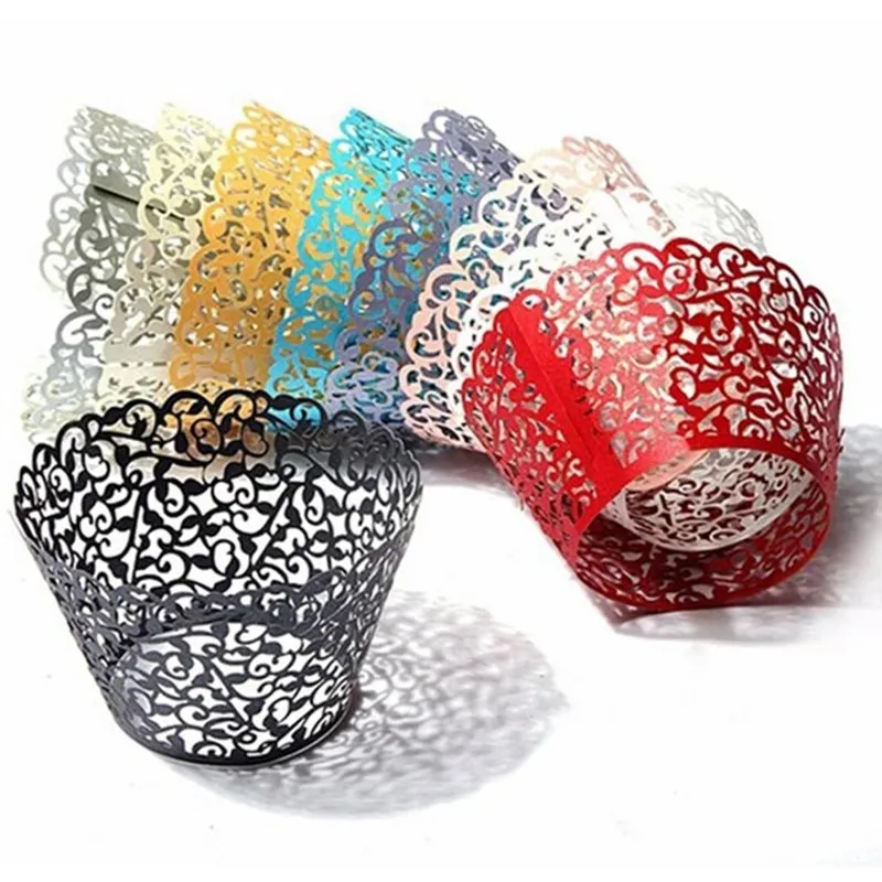 12PCS Lace Hollow Cupcake Wrappers For Wedding Birthday Party Cake Decoration Baby Supplies Muffin Paper Cups Cases - купить по