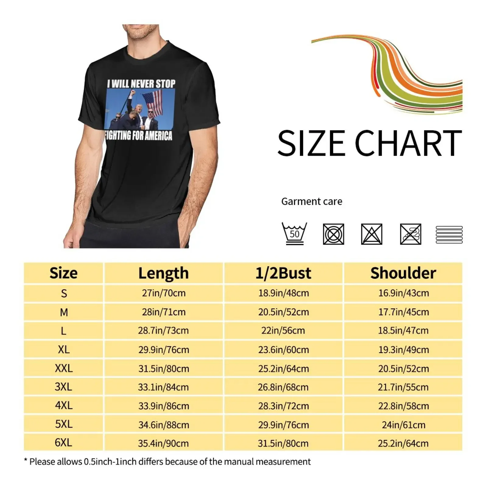 Мужская футболка 2024 с изображением Трампа во время борьбы! Я никогда не перестаю