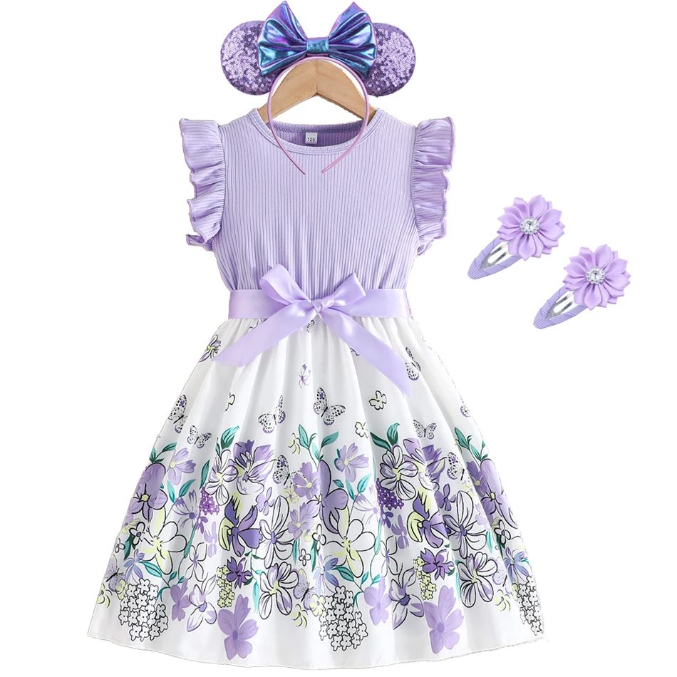 Детское летнее платье с рукавами-бабочками и оборками