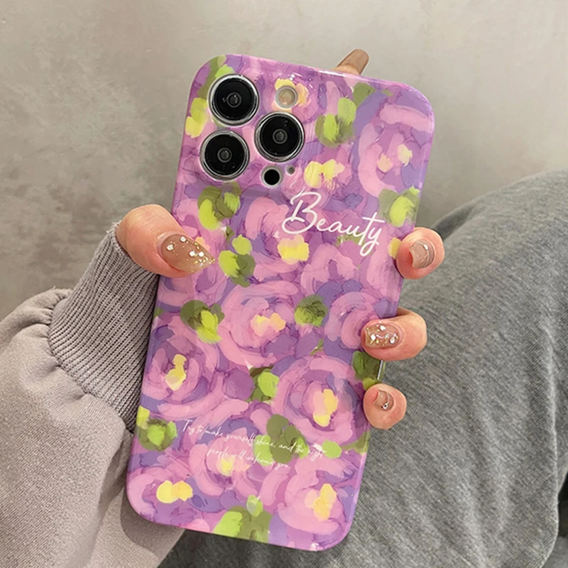 

Beauty Flower Glitter Case For iPhone 13 11 12 14 Pro Max XS XR X 7 8 14 Plus Soft Silicone Full Coverage Back Cover Capa
