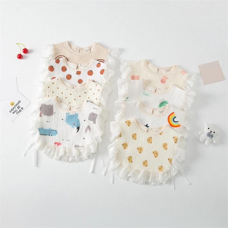 

Baby Bib Ruffle Broken Flower Lotus Leaf Collar Cotton Muslin Lace Slobber Bib