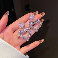 2022new fashion korean oversized purple heart drop earrings for women bohemian golden round zircon wedding earrings jewelry gift