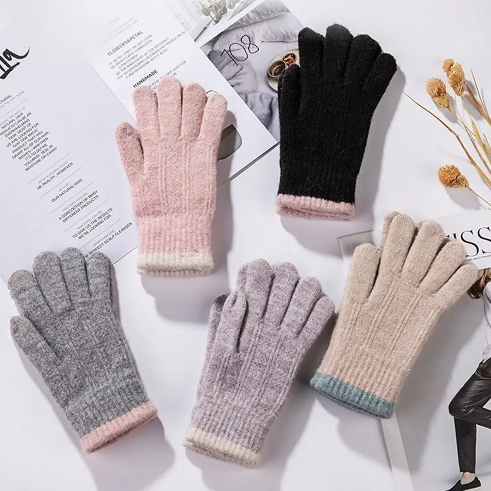 

Флисовые вязаные перчатки, новые модные ветрозащитные вязаные пушистые искусственные толстые варежки с полными пальцами для спорта на открытом воздухе