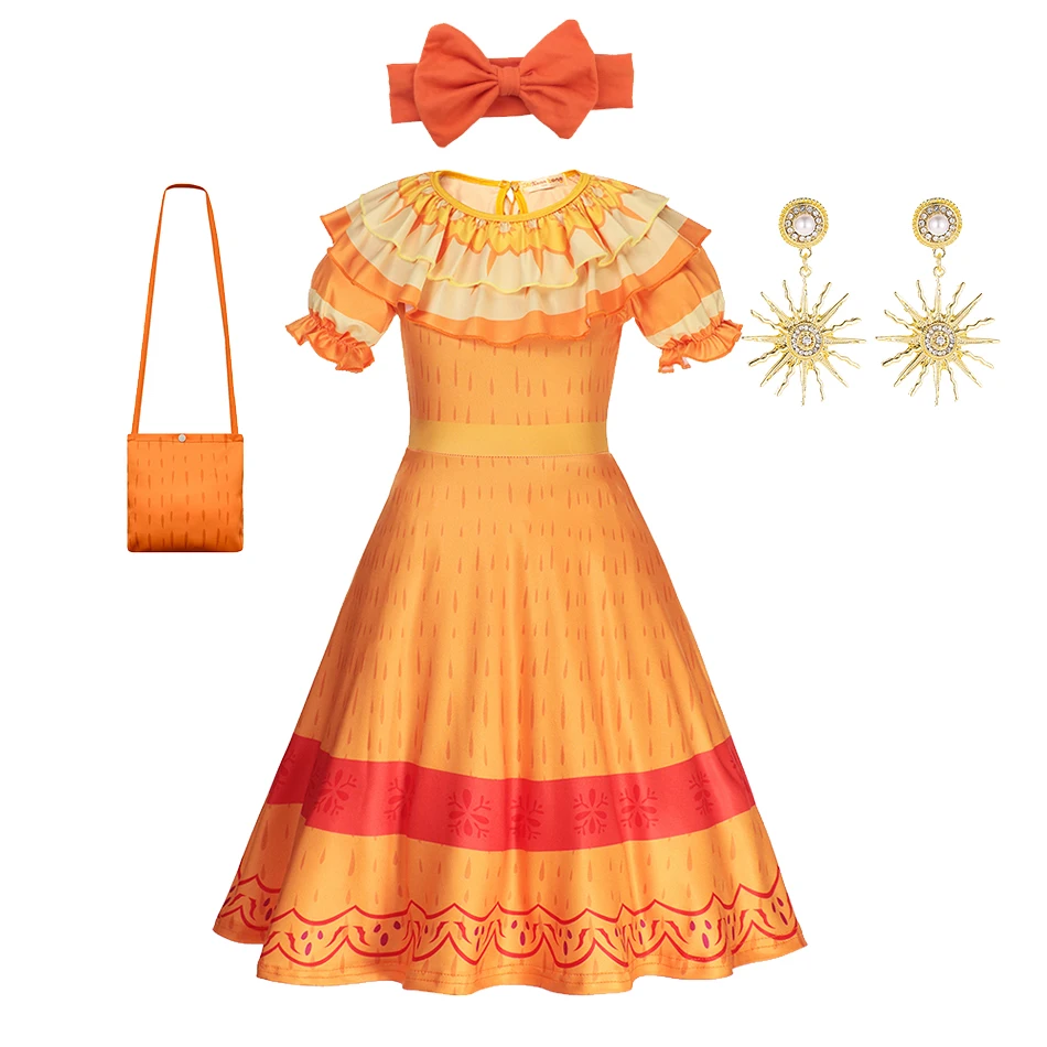 Baby Girls Encanto Charm Dresses Kids Carnival Party Costume Dolores Mirabel Isabella Princess Clothes Toddler Ball Gown