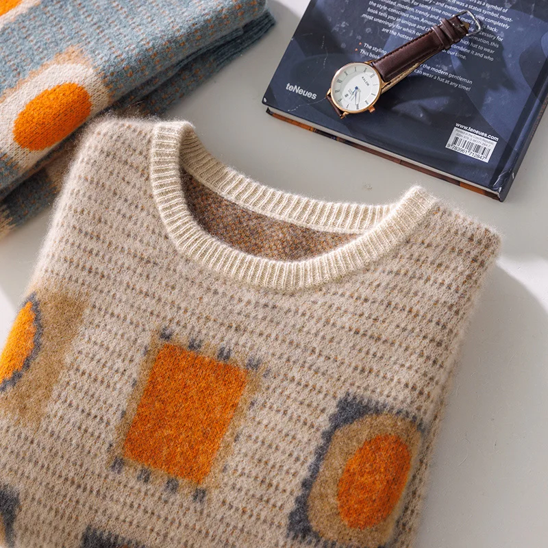 Свитер мужской вязаный кашемировый толстый пуловер свободного покроя из чистой