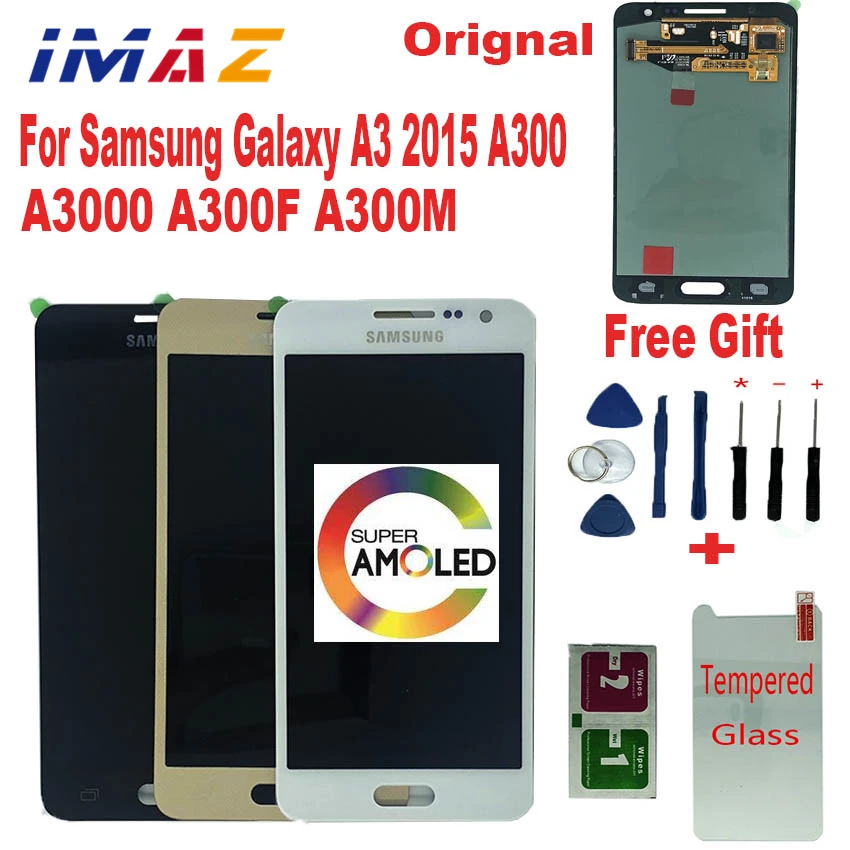 

IMAZ adjust brightness LCD For Samsung Galaxy A3 2015 A300 A3000 A300F A300M LCD Display+Touch Screen Digitizer Assembly+Button