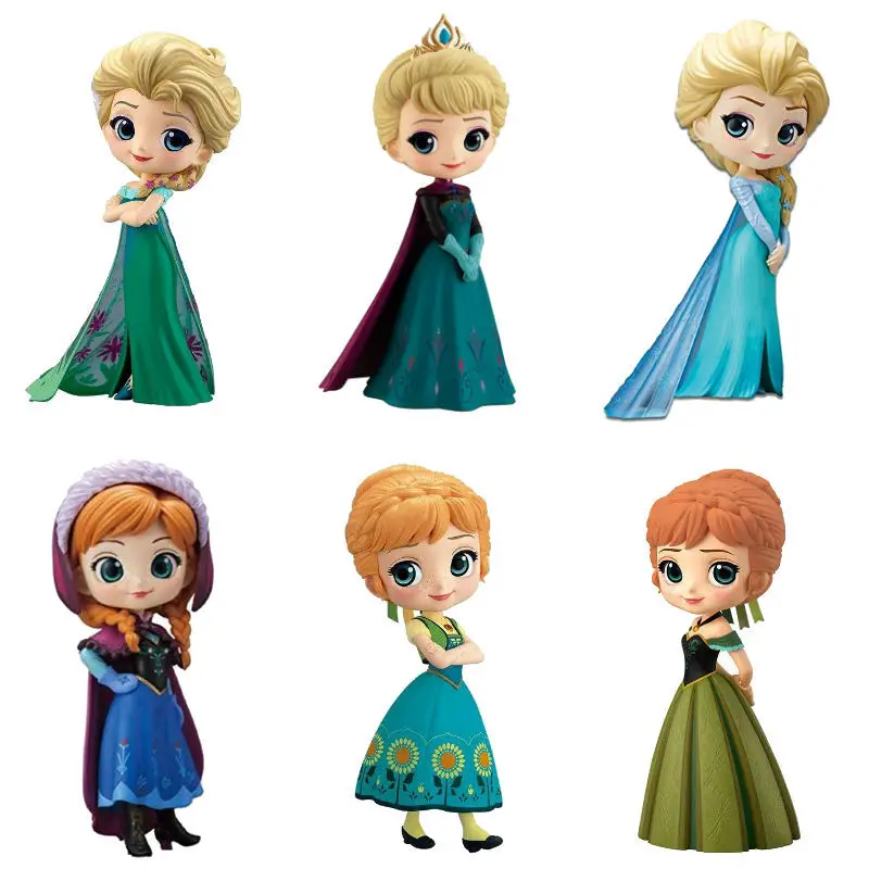 14CM Q version Princess Frozen sisters Elsa Anna PVC Action Figures Collection Figurine Toy Model For Children Gift